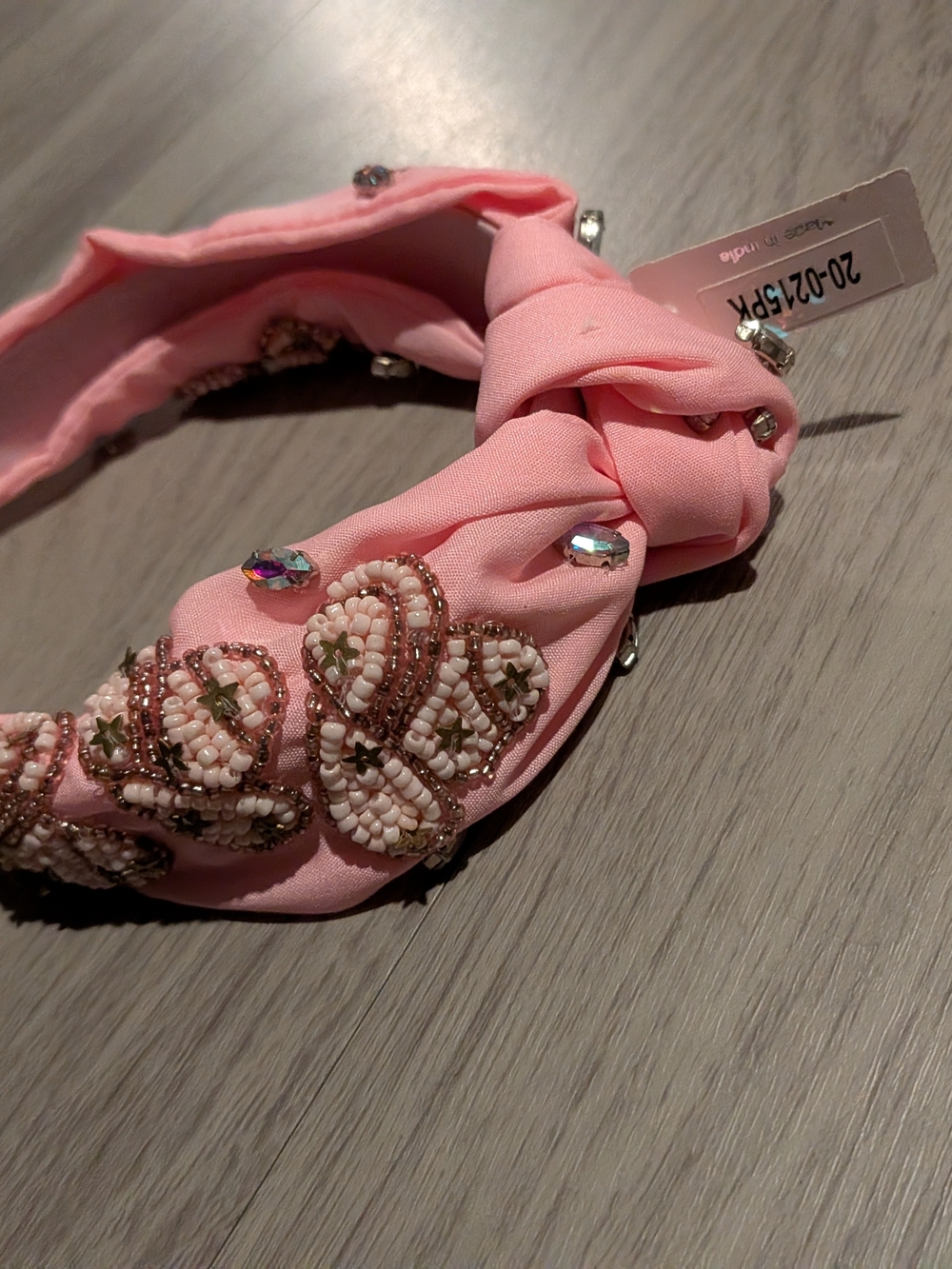 Lulu's Pink Knotted Beaded Headband with Crystal Embellishments
